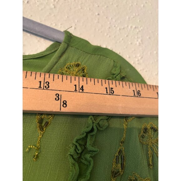 Vintage Boho Chic Green Embroidered Button-Down Tunic Top By CGNY Long Sleeve - Picture 8 of 14